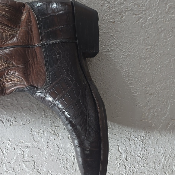 Vintage Exotic Alligator Brown Cowboy Western Boots Premium Leather-Larry Mahan - Picture 8 of 14